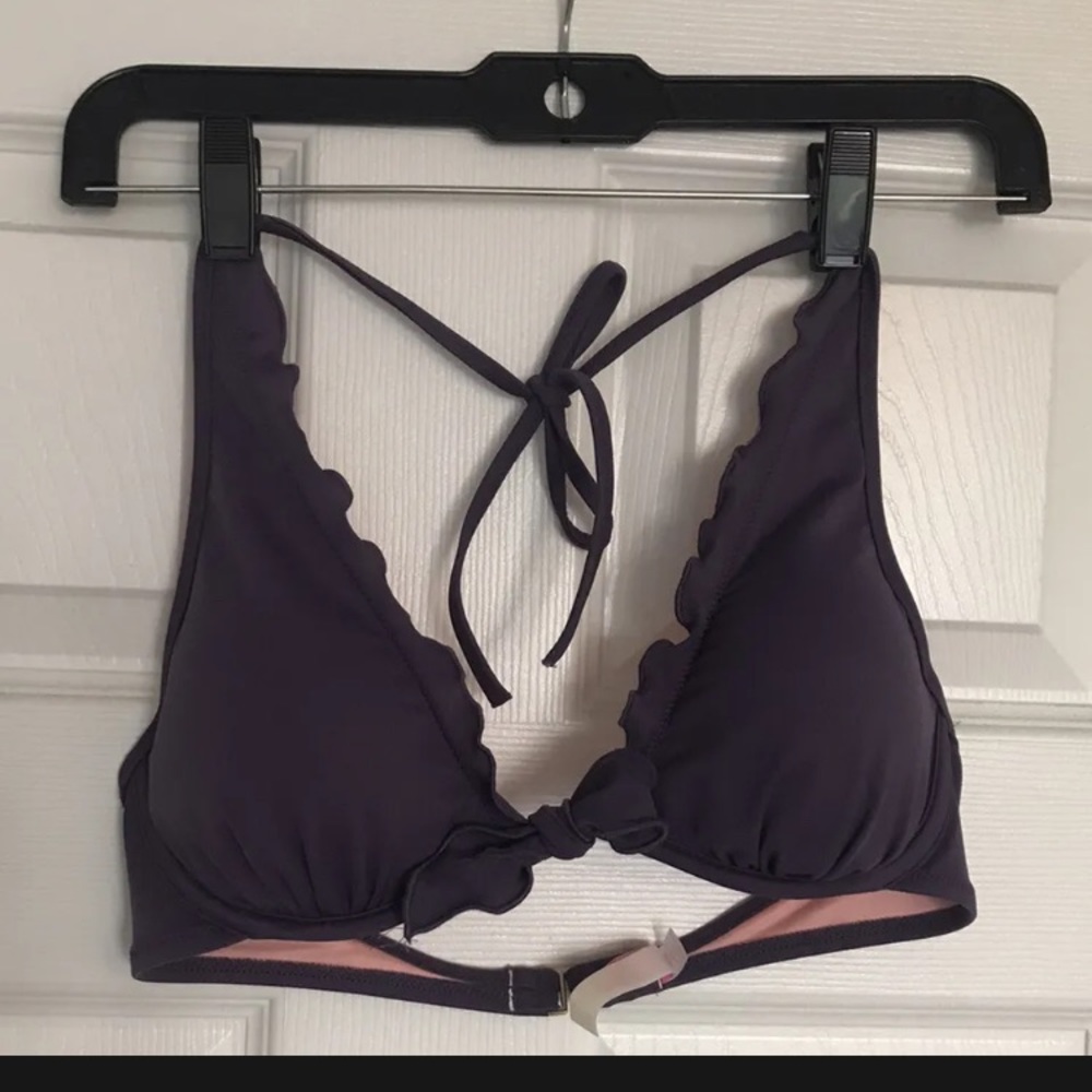 Victoria’s Secret Bikini Set Purple Ruffles Adjustable- 32 D Top, Medium Bottom